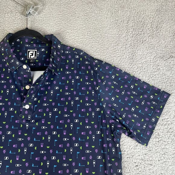 FootJoy Polo Shirt Mens XL Blue Cocktail Grapes Golf Tee All Over Print AOP - Picture 3 of 12